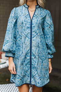 Daily Charm Slate Blue Floral Shift Dress