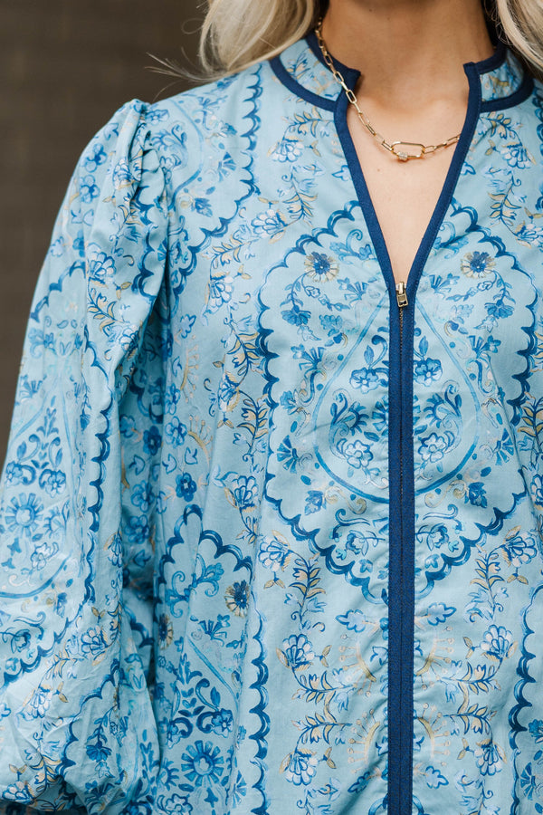 Daily Charm Slate Blue Floral Shift Dress