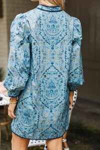 Daily Charm Slate Blue Floral Shift Dress