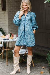 Daily Charm Slate Blue Floral Shift Dress