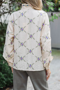 Meadow Whispers Cream Embroidery Blouse