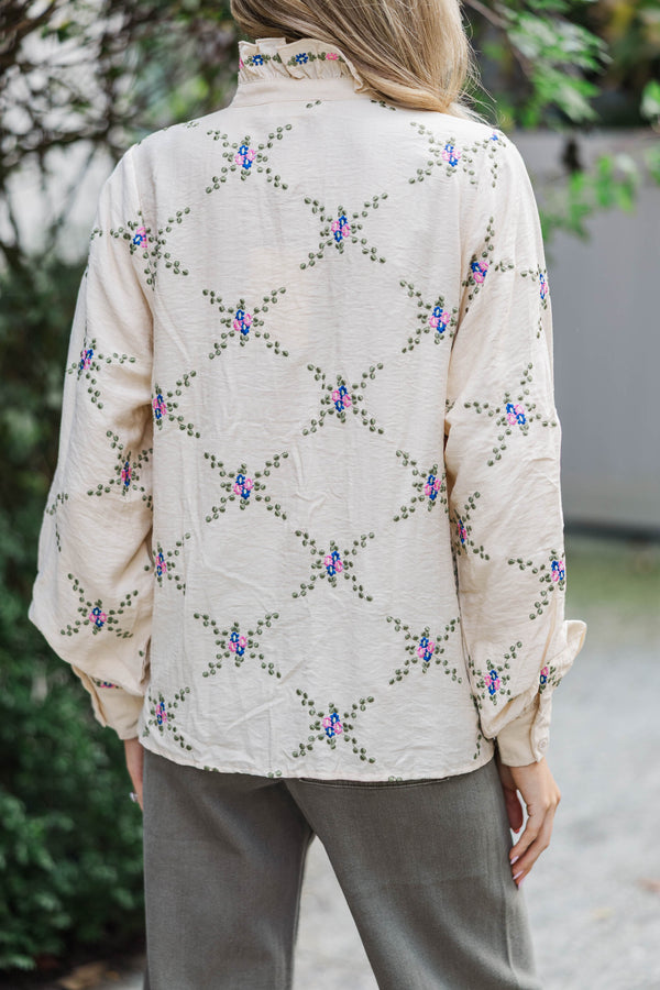 Meadow Whispers Cream Embroidery Blouse