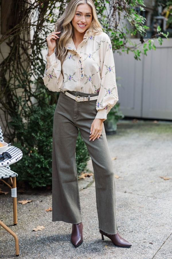 Meadow Whispers Cream Embroidery Blouse