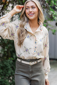 Meadow Whispers Cream Embroidery Blouse