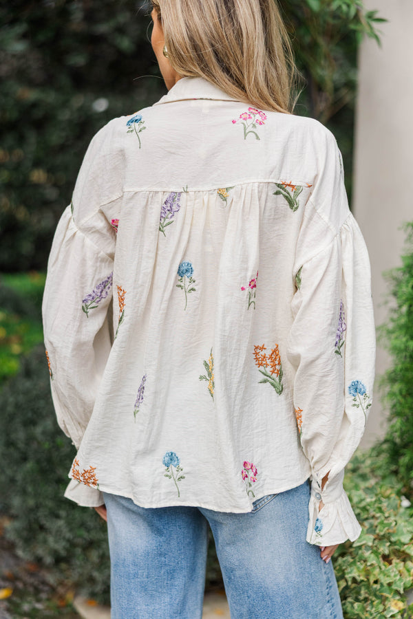 Sweetly Styled Cream Embroidered Blouse