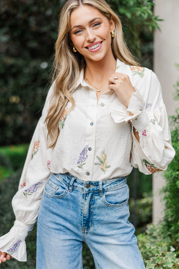 Sweetly Styled Cream Embroidered Blouse