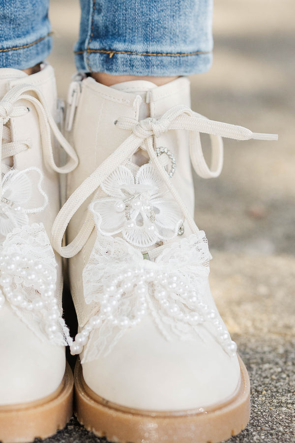 Girls: The Daisy Mae Cream Embellished Boots