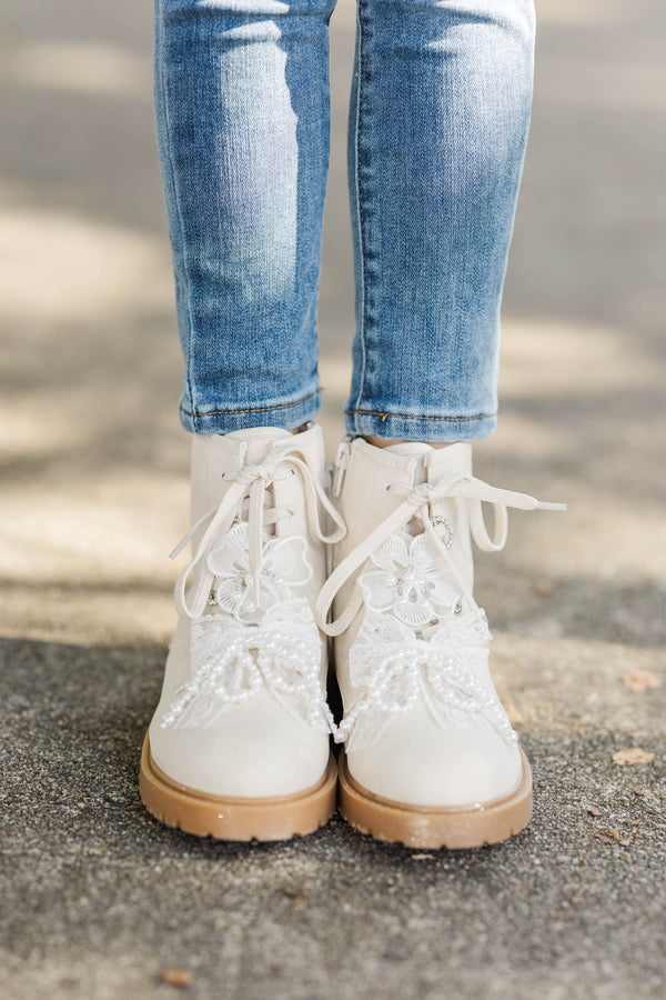 Girls: The Daisy Mae Cream Embellished Boots