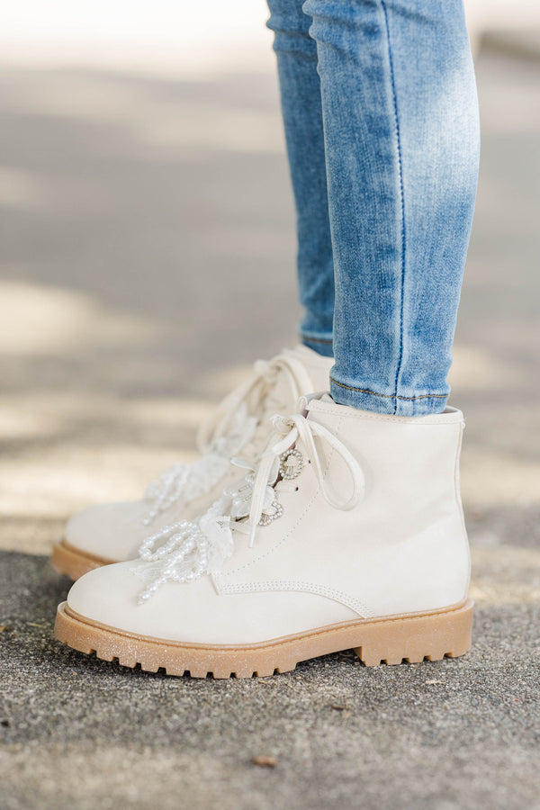 Girls: The Daisy Mae Cream Embellished Boots