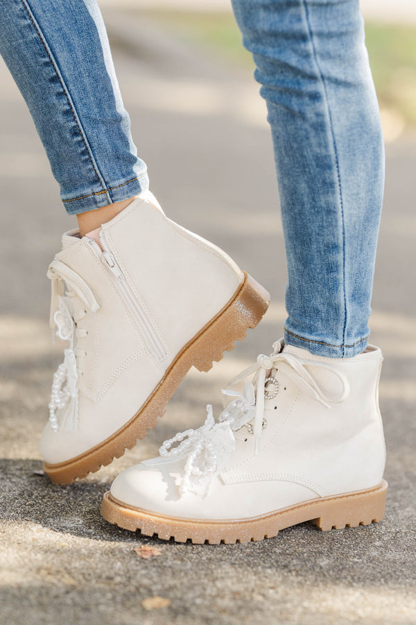 Girls: The Daisy Mae Cream Embellished Boots