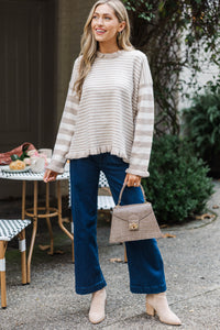 A Comforting Thought Taupe Striped Sweater