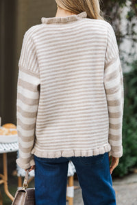 A Comforting Thought Taupe Striped Sweater
