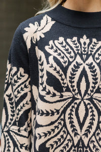 Call Me Sometime Black Medallion Sweater Dress