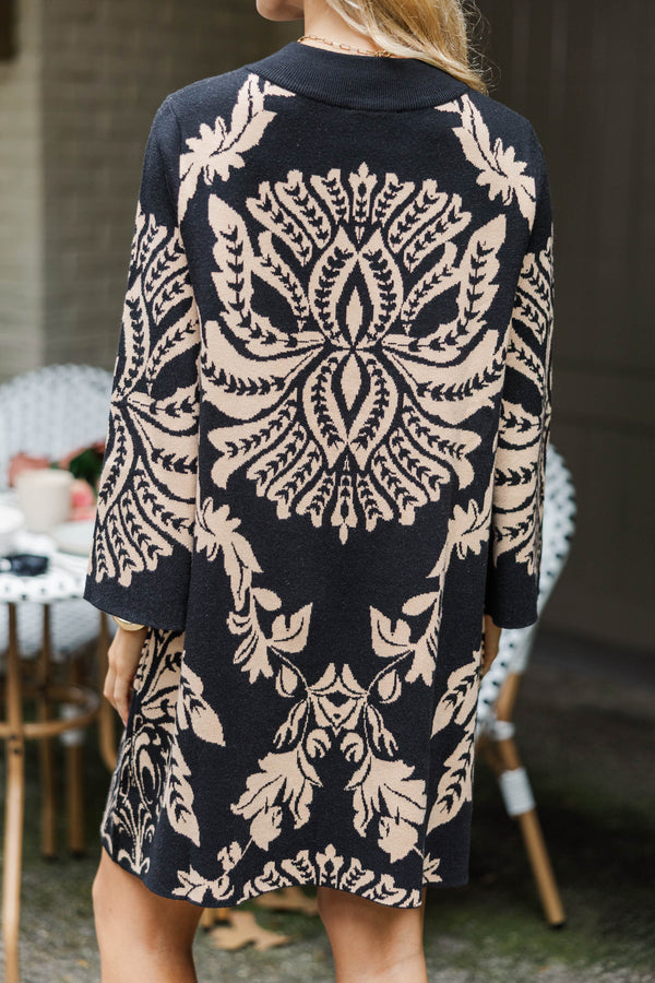 Call Me Sometime Black Medallion Sweater Dress