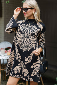 Call Me Sometime Black Medallion Sweater Dress