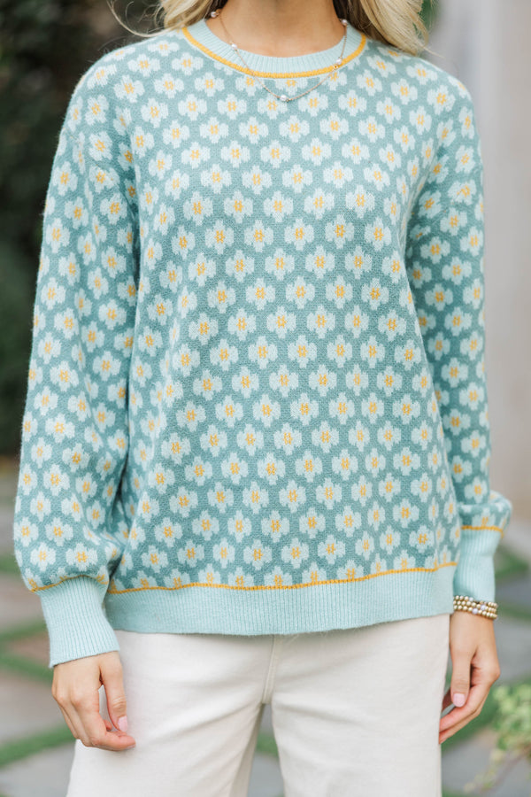 A Happy Day Mint Floral Sweater