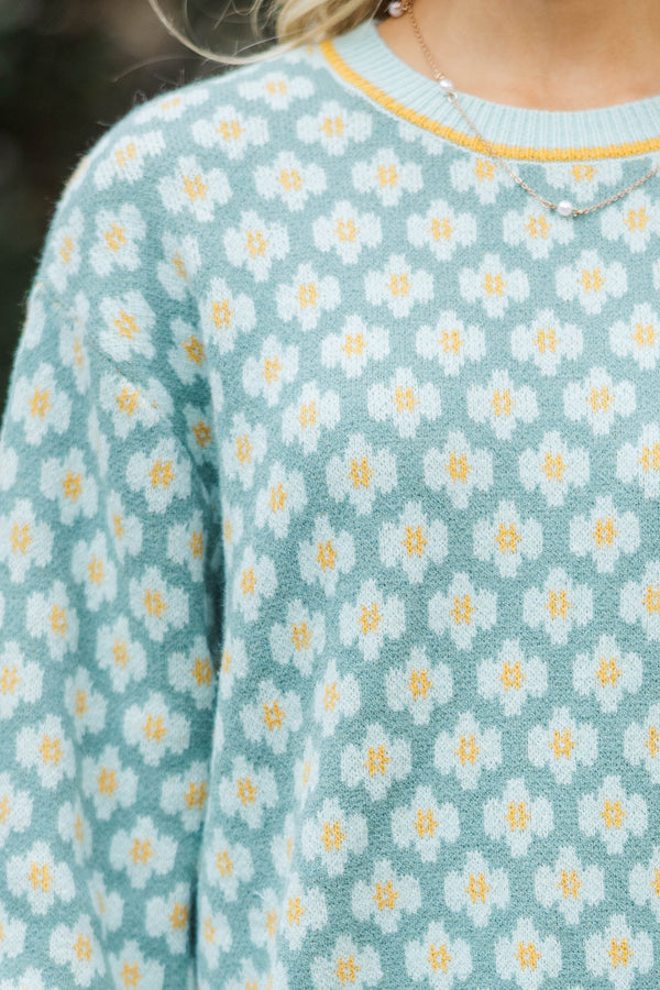 A Happy Day Mint Floral Sweater