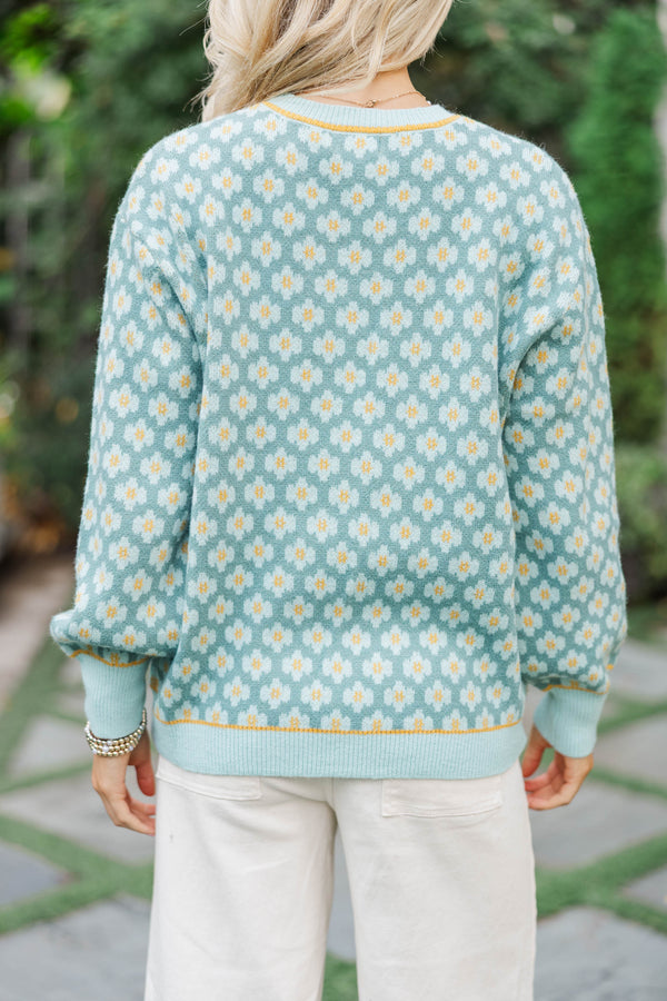 A Happy Day Mint Floral Sweater