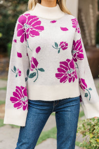 With Me Now Cream Floral Mock Neck Sweater