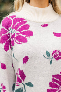 With Me Now Cream Floral Mock Neck Sweater