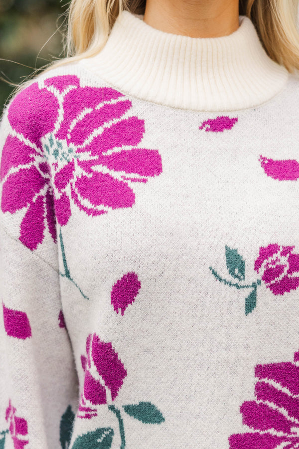 With Me Now Cream Floral Mock Neck Sweater