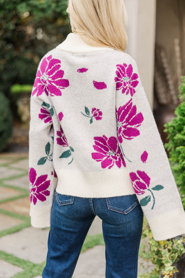 With Me Now Cream Floral Mock Neck Sweater