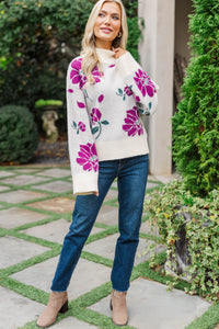 With Me Now Cream Floral Mock Neck Sweater