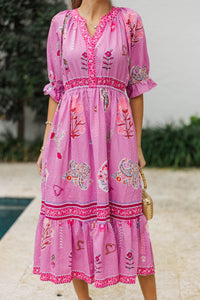 Effortlessly You Pink Floral Midi Dress