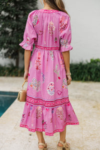 Effortlessly You Pink Floral Midi Dress