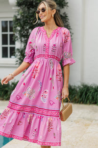 Effortlessly You Pink Floral Midi Dress