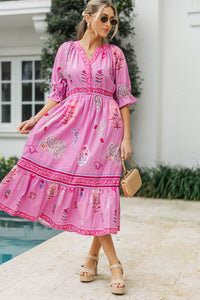 Effortlessly You Pink Floral Midi Dress