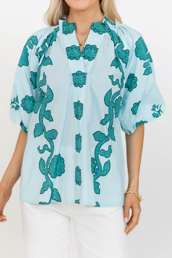 Nature Is Calling Teal Medallion Blouse