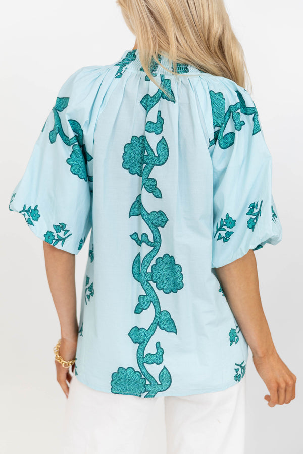 Nature Is Calling Teal Medallion Blouse