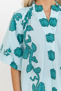 Nature Is Calling Teal Medallion Blouse