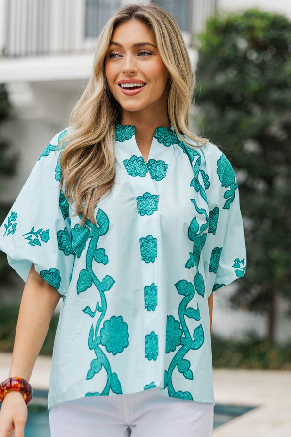 Nature Is Calling Teal Medallion Blouse