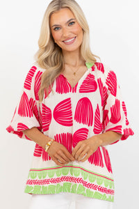 The Sunday Sweetheart Pink Mixed Print Blouse