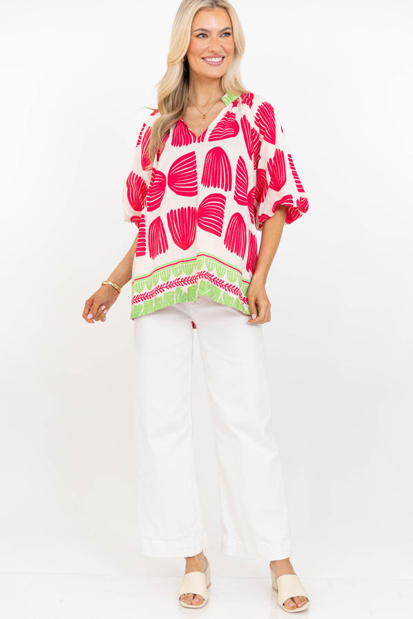 The Sunday Sweetheart Pink Mixed Print Blouse