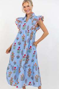 Feelings Of Happiness Blue Floral Midi Dress