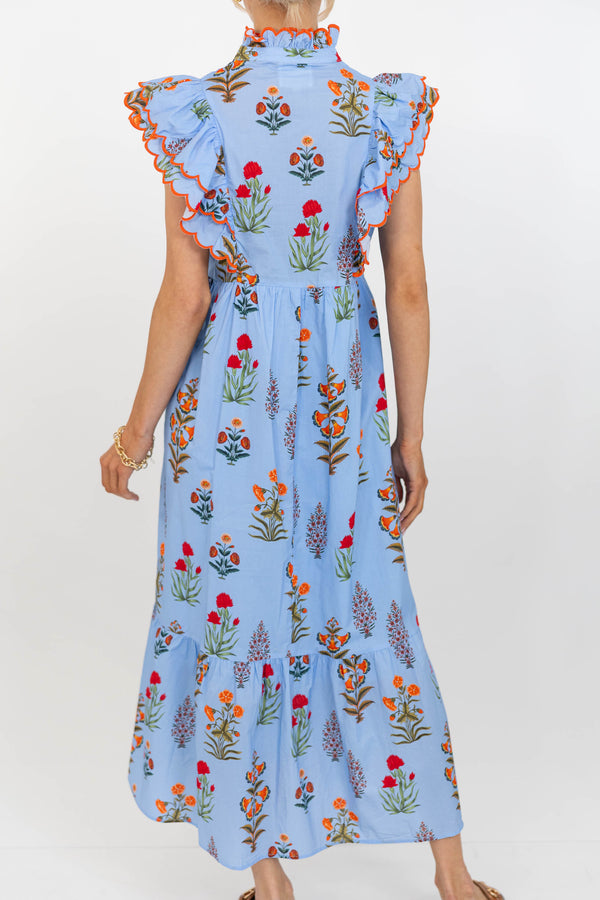 Feelings Of Happiness Blue Floral Midi Dress