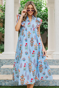 Feelings Of Happiness Blue Floral Midi Dress