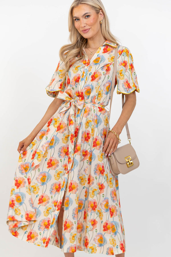 The Best Is Coming Cream Floral Midi Dress