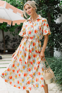 The Best Is Coming Cream Floral Midi Dress