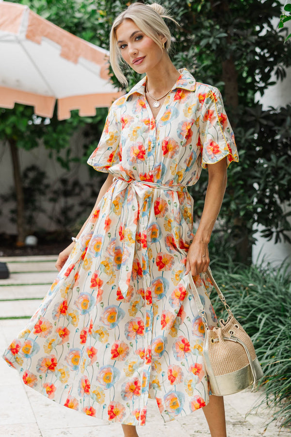 The Best Is Coming Cream Floral Midi Dress