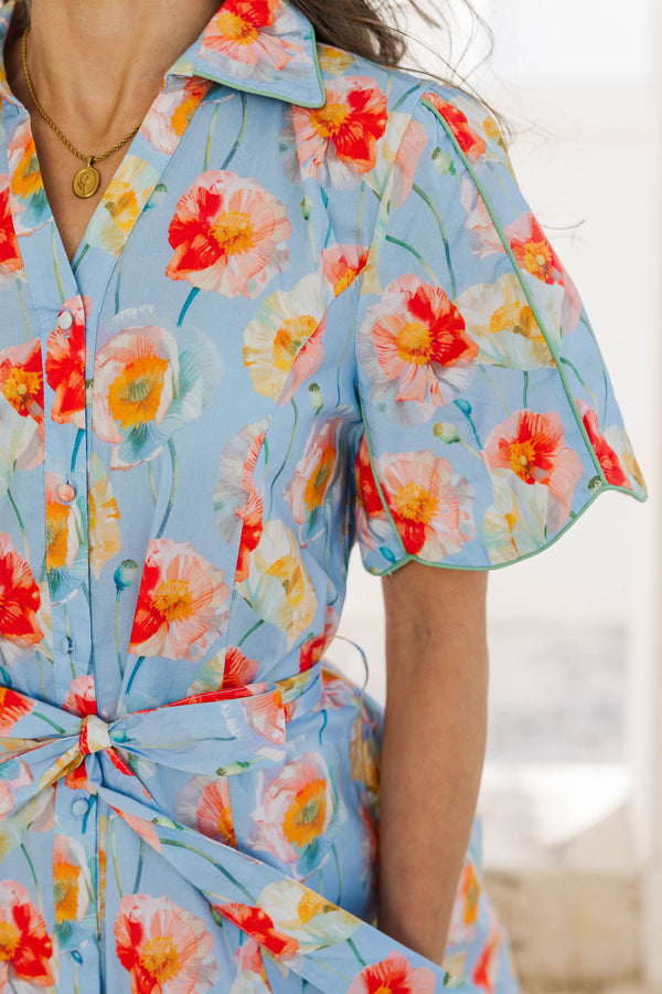 The Best Is Coming Light Blue Floral Midi Dress