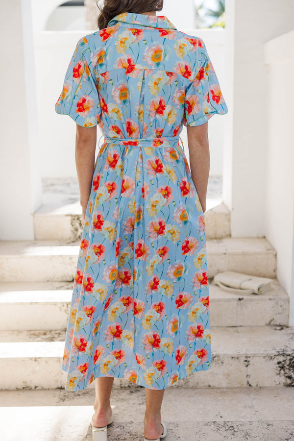 The Best Is Coming Light Blue Floral Midi Dress