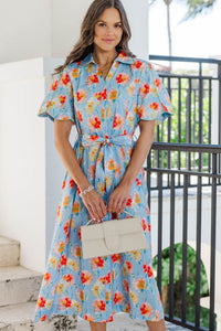 The Best Is Coming Light Blue Floral Midi Dress