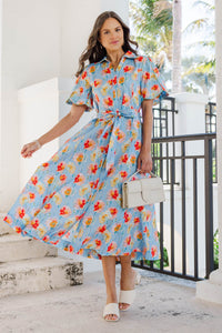 The Best Is Coming Light Blue Floral Midi Dress