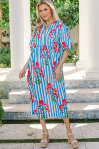 Giving You My Best Blue Floral Midi Dress