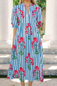 Giving You My Best Blue Floral Midi Dress
