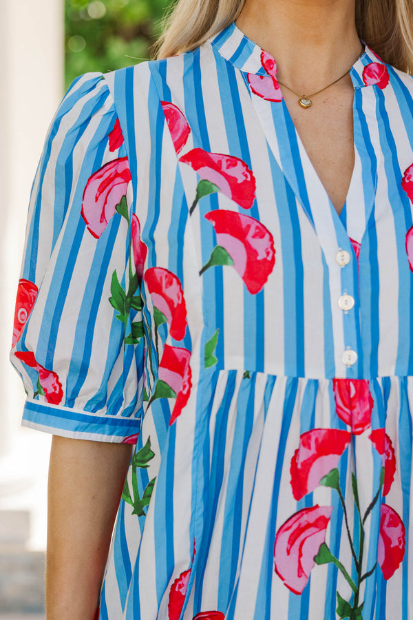 Giving You My Best Blue Floral Midi Dress